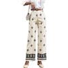 Generico Pantaloni Lino Donna Estivi Leggeri Boho Pantaloni Donna Gamba Larga Eleganti Pantalone a Palazzo Vita Alta Casual con Fantasia Vintage Pantalone Comodo Casual Primavera Spiaggia (White, S)