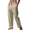HEONSATI Pantaloni Lunghi Lino Uomo Estivi Pantalone Estivi in Vita Eleganti in Cotone Pantalaccio a Gamba Dritta Lino Lavoro Traspirante Larghi Pants Lunghi Sportivi Leggeri Mare Jogging Tasche Loose Fit