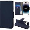 N NEWTOP Cover Compatibile con iPhone 16, HQ Lateral Custodia Libro Flip Chiusura Magnetica Portafoglio Simil Pelle Stand Protezione Completa Case TPU Anti Urto Guscio Base Porta (Blu)