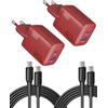 INIU - Caricatore USB-C + USB-A da 30 W, alimentatore multiplo con cavo USB-C, ricarica rapida PD 3.0, adattatore USB C per iPhone 16, 15 Pro Max, iPad Pro, Samsung S24 Ultra, cellulare ecc., 2 pezzi