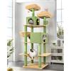Globlazer Tiragraffi per Gatti Cactus Verde, Albero Gatti Adulti XXL Alto 195 cm con 2 Grotte, 2 Trespoli Imbottiti, Cesto, Amaca, Giocattoli, Torre Gatto Stabile per Grandi Maine Coon (F76, Verde)