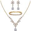 Clearine Wedding Zirconia cubica Set di Gioielli per Le Damigelle d'Onore, Cristallo Goccia Ciondolo Collana Tennis Bracciale Lampadario Foglia Orecchini Dangle per Donne