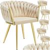 tectake® Set di 6 Sedie da Pranzo con Braccioli, Sedie Soggiorno in Velluto Extra Fine, Design Elegante a Nodo, Poltrone Velluto con Morbida Imbottitura, Sedie per Sala da Pranzo Versatili -Sabbia/Oro