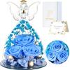 FRFG Regali di Angelo Rosa Eterna per Donne, Regalo per Donne, Rose Conservate in Statuette di Angeli in Vetro, Angeli Floreali per Mamma, Nonna, Moglie, Sorella, Fidanzata (Azzurro Cielo)