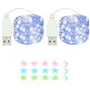 MUXIJIA 2 x luce stringa LED, 100 x LED 10M / 34Ft esterno/interno alimentatore USB impermeabile per camera da letto, cortile, matrimonio, Natale, fai da te, ecc. (Blu)