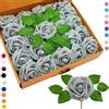 COSORO 25 rose artificiali finto argento, fiori artificiali in schiuma effetto reale al tatto con stelo per decorazioni matrimonio, addio al nubilato, artigianato, casa, baby shower, decorazioni San