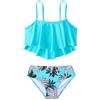 Generico Set Bikini per Ragazze 2025 Estate Top con Copricostume E Slip A Sirena Floreale Volant Bambina Manica Corta Coste Due Pezzi Spiaggia Costume da Bagno Mare Ragazza 7-12 Anni
