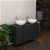 Inda Mobile bagno 120 cm Nero opaco con 4 cassetti e doppio lavabo in appoggio - Topazio