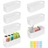 SHAIDOJIO 7 Scatole di Plastica, Bianco Rettangolo Cestini di Stoccaggio con Maniglie-27 * 9 * 8cm, Armadio Cucina di Stoccaggio con 1 Foglio di Etichette, Piccoli Contenitori per Il Bagno Ufficio