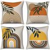Hnmdmyi Copricuscino Boho 40x40 Set di 4, metà secolo astratto foglia tramonto alba arcobaleno linea decorativa federe moderno minimalista lino copertura cuscino per divano letto Home Decor