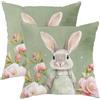 Generic Set di 2 federe per cuscini con coniglietto primaverile, motivo floreale con coniglio verde, graziosi cuscini decorativi per casa, divano, letto, divano, decorazione pasquale 45,7 x 45,7 cm