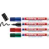 edding 3000 Marcatore Permanente, Nero, Blu, Rosso, Verde, Blister 4Pz, Punta Tonda, Asciugatura Rapida, Impermeabile, per Cartone, Plastica, Legno, Metallo, Vetro