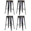 Duhome Sgabello Bar Industriale Esterno, Set di 4 Sgabelli Bar Alto in Metallo, Impilabile Sgabelli da Pranzo, Scandinavian Sgabello Alta per Cucina, Pranzo, Pub, Moderni (Nero+Legno, 76cm-4PCS)