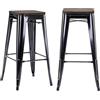 Duhome Sgabello Bar Industriale Esterno, Set di Sgabelli Bar Alto in Metallo, Impilabile Sgabelli da Pranzo, Scandinavian Sgabello Alta per Cucina, Pranzo, Pub, Moderni (Nero+Legno, 76cm-2PCS)