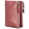 Contacts Portafoglio corto RFID da uomo in vera pelle da donna con porta carte bifold portamonete doppia tasca con cerniera, Rosa scuro, Classico