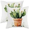 Generic Set di 2 federe per cuscini con cactus verde e pianta di fico d'india, decorazione primaverile, quadrate, per casa, divano, letto, 45,7 x 45,7 cm