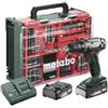Metabowerke GmbH BS 18 Set Trapano avvitatore a batteria (18 V, 2 x 2 Ah, LiPOWER, caricatore SC 30, valigetta in plastica con 74 pezzi, mandrino a sgancio rapido, gancio per cintura) 602207710