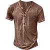 ABLYTMIAQ T-shirt da uomo vintage a girocollo con 7 bottoni a maniche corte casual top Henley camicia senza colletto top retrò con bottoni a V camicie streetwear Tee, Caff, 4XL