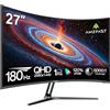 Amzfast Monitor da Gioco Curvo 27 Pollici - 180 Hz, QHD 2560 x 1440, 1 ms MPRT, Adaptive Sync, 90% DCI-P3, Contrasto 5000:1, HDR10, 300 cd/m², VESA, HDMI 2.0, DP 1.2 - AMZG27C1Q