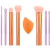 Real Techniques Level Up Brush + Sponge Kit, pennelli trucco per ombretto, fondotinta, fard e bronzer, strumenti di trucco di qualità professionale, setole sintetiche, set da 8 pezzi