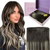 Fshine Capelli Veri Geniale Tessitura Ultra Sottile Capelli Tessitura Extension Cucitura Balayage Castano Scuro Misto A Biondo Platino Extension Capelli Veri Tessitura 50g 35cm 2/60/2