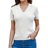 GRACE KARIN Maglione da donna a maniche corte con scollo a V lavorato a maglia polo cardigan, bianco, XXL