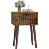YMYNY Comodino, Tavolino in Legno, Cassetti decorati in ondulata, Maniglia magnetica, Gambe di legno massiccio, Piccolo Tavolo da Caffè, per Camera da Letto, Soggiorno, Marrone Rustico HST014H