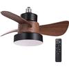 wonderlamp Ventilatore LED Debu nero+legno filettatura E27 CCT 3000-4000-6000K Dim, intensità regolabile 15W, silenzioso
