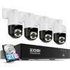 ZOSI 4K PoE Kit Videosorveglianza PTZ Esterno 8CH NVR 2TB HDD + 4x Telecamere da Esterno, Espandibile a 16CH, Visione Notturna a Colori, Rilevamento di Persone, Veicoli, Animali, Audio Bidirezionale