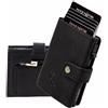 MATADOR Slim Wallet Miami - Custodia in pelle per carte di credito con porta carte POP-Up, con protezione RFID e scomparto portamonete - Mini portafoglio da uomo con scatola regalo, Nero , Con