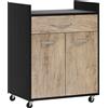 HOMCOM Carrello da Cucina con Cassetto, Armadietto e 4 Ruote in Legno, 60x40x77cm, Nero