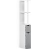 kleankin Colonna Bagno con 2 Ripiani e 2 Armadietti, in Legno, 15.2x29.8x118 cm, Bianco e Grigio | Aosom Italy
