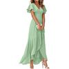 Minetom Vestiti da Cerimonia da Donna Chiffon Scollo A V Linea Ad A con Spacco Stile Impero Abito da Sera con Volant A Maniche Corte Abiti da Damigella A Verde Chiaro XXL