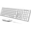 seenda SKM64-3 - Tastiera mouse wireless Bluetooth ricaricabile, multi-dispositivo, ultra sottile, mouse e tastiera per Windows, Mac OS, laptop, tablet, iPad, layout QWERTY UK, bianco e argento