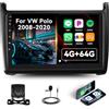 GOHHDL 4G+64G CAMECHO Autoradio Android per VW Volkswagen Polo 2008-2020 con Navi Carplay Android Auto, 9 Pollici Touch Radio 2Din con GPS WiFi Bluetooth FM/RDS Radio SWC Retrocamera&MIC