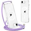 Yoedge Magnetica Trasparente Cover per iPhone 17e / 16e con Cordino, [Compatibile con MagSafe] Custodia con Collana Sottile Silicone TPU + PC Antiurto Bumper Protettivo Case con Magneti, Arcobaleno
