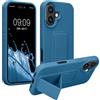 kwmobile 1x Custodia Compatibile con Apple iPhone 16 - Cover Supporto Dita - Back Case per Smartphone - Protezione Gommata Blu Indaco