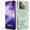 HuiYouMY Glitter Bling Cover e Vetrino Compatible with Oppo A5 PRO Cover Antiurto Custodia Piu Vetro temperato Compatible with Protezione Oppo A5 PRO Pellicola Protettiva,Verde