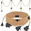PORFOYO Hanging Kit di Lampade In Corda di Canapa, Portalampada E27 con Spina E Interruttore, 6.8 m Testa Singola Lampada a Sospensione Cavo Edison Retrò Lampada, 3 Lampada Senza Lampadina