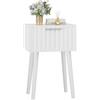 YMYNY Comodino, Tavolino in Legno, Cassetti decorati in ondulata, Maniglia magnetica, Gambe di legno massiccio, Piccolo Tavolo da Caffè, per Camera da Letto, Soggiorno, Bianco HST014W