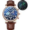 Tiong Classico orologio analogico multifunzionale da uomo, orologio orario luminoso cielo stellato fase lunare, Moon Phase-01