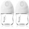Hararum Biberon in Vetro, Anti-coliche, 80 ml per neonati da 0+ Mesi, Flusso Extra Lento (SS) con Tettarella simil-seno, Adatto per Allattamento Misto, Confezione da 2 - Bianco