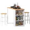 DlandHome Tavolo da bar con 3 armadietti di stoccaggio+ 2 sgabelli alti set per bar da 3 pezzi per 2 persone tavolo da pranzo per cucina/sala da pranzo/soggiorno in teak / bianco