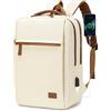 BAGROUPS Zaino da Viaggio Aereo 40X30X15 British Airways Air France Bagaglio a Mano Impermeabile Oxford Zainetto Porta PC 15,6 Pollici Piccolo con Caricatore USB Zaino da Lavoro Uomo Donna（Beige）