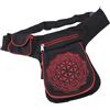 GURU SHOP Stoff Sidebag & Hüfttasche `Flower of Life`, Boho Gürteltasche, Bauchtasche aus Nepal - Schwarz/rot, Herren/Damen, Baumwolle, Size:One Size, Festival- Bauchtasche Hippie