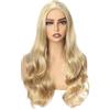 colorful panda Colorfulpanda - Parrucca lunga bionda ondulata per donne e ragazze, capelli sintetici ricci naturali resistenti al calore, con riga centrale, per costumi di Halloween, cosplay, feste o uso quotidiano