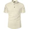LVCBL Henley, camicia da uomo in cotone, a maniche corte, estiva, vestibilità normale, casual, con tasche, beige., XXXL