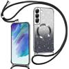 Phoona Cover Magnetica Glitter per Samsung Galaxy S21 FE 5G con Cordino, [Compatibile con MagSafe], Brillantini Sottile Lucida TPU Silicone Custodia per Samsung S21 FE Morbido Antiurto Cover, Nero