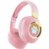 RigWig Cuffie Bluetooth wireless ST856, design a forma di zampa di cane, luci LED colorate, altoparlanti da 40 mm, Bluetooth 5.3, radio FM, pieghevoli e comode per bambini, viaggi, lavoro, rosa