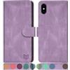 SUANPOT Cover per iPhone X/XS 5,8 pollici Blocco RFID Portafoglio Slot CarteSupporto Cellulare Magnetica custodia Pelle Sintetica Cover per apple X/XS Viola Lilla